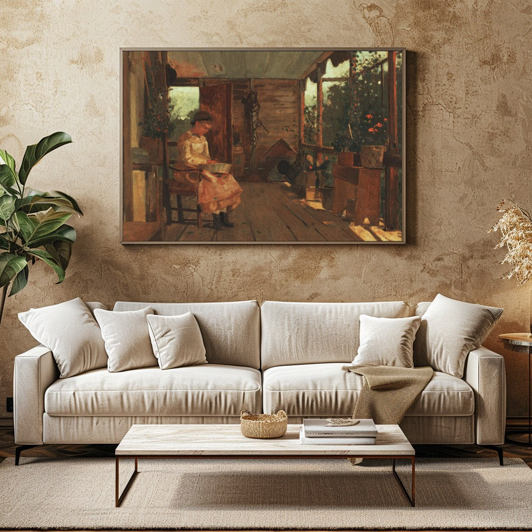 Capture the essence of a serene afternoon with this exquisite painting, featuring a tranquil for Family Room