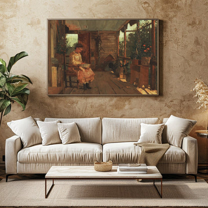 Capture the essence of a serene afternoon with this exquisite painting, featuring a tranquil for Family Room
