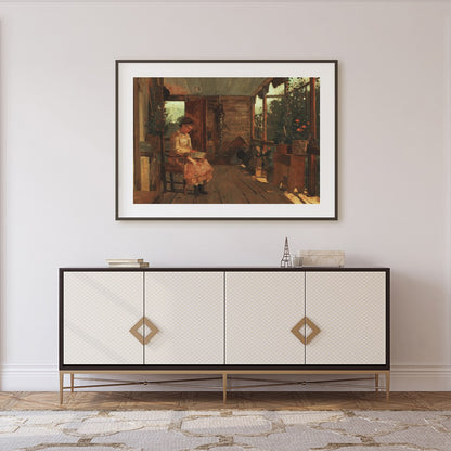 Capture the essence of a serene afternoon with this exquisite painting, featuring a tranquil for Foyer