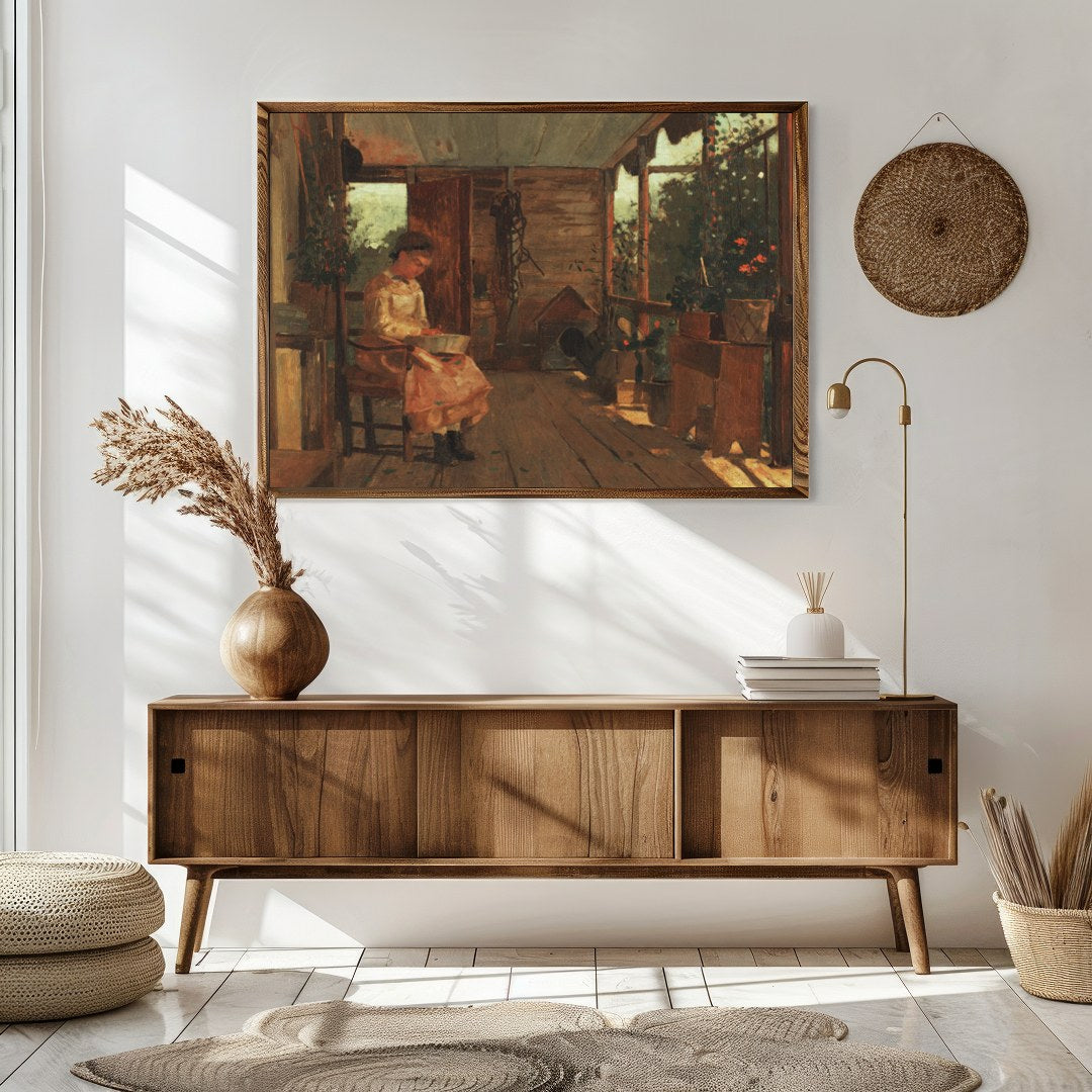 Capture the essence of a serene afternoon with this exquisite painting, featuring a tranquil for Sitting Area