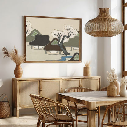 Capture the serene beauty of traditional village life with this exquisite artwork. Soft pastels and for Dining