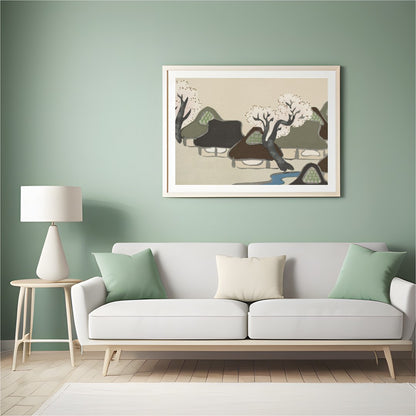 Capture the serene beauty of traditional village life with this exquisite artwork. Soft pastels and for Hall