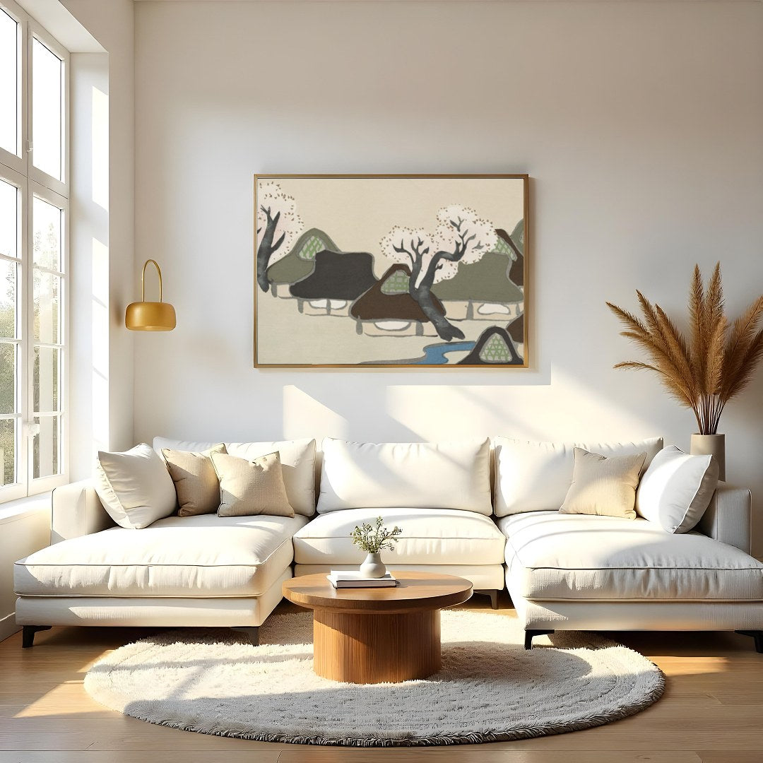 Capture the serene beauty of traditional village life with this exquisite artwork. Soft pastels and for Living Room