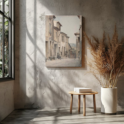 Immerse yourself in the serenity of a timeless European street with this exquisite watercolor for Entrance