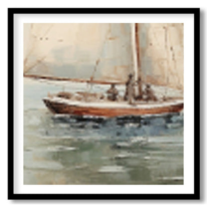 Capture the essence of serenity with this exquisite artwork featuring a solitary sailboat for place
