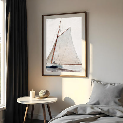 Discover the serene beauty of 'Tranquil Voyage,' an exquisite piece capturing a classic sailboat for Bedroom
