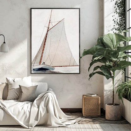 Discover the serene beauty of 'Tranquil Voyage,' an exquisite piece capturing a classic sailboat for Living Room