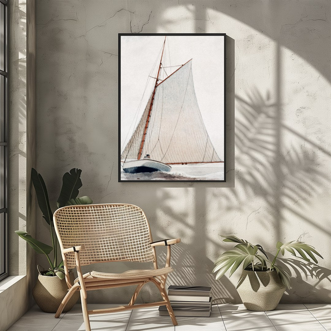 Discover the serene beauty of 'Tranquil Voyage,' an exquisite piece capturing a classic sailboat for Sitting Area