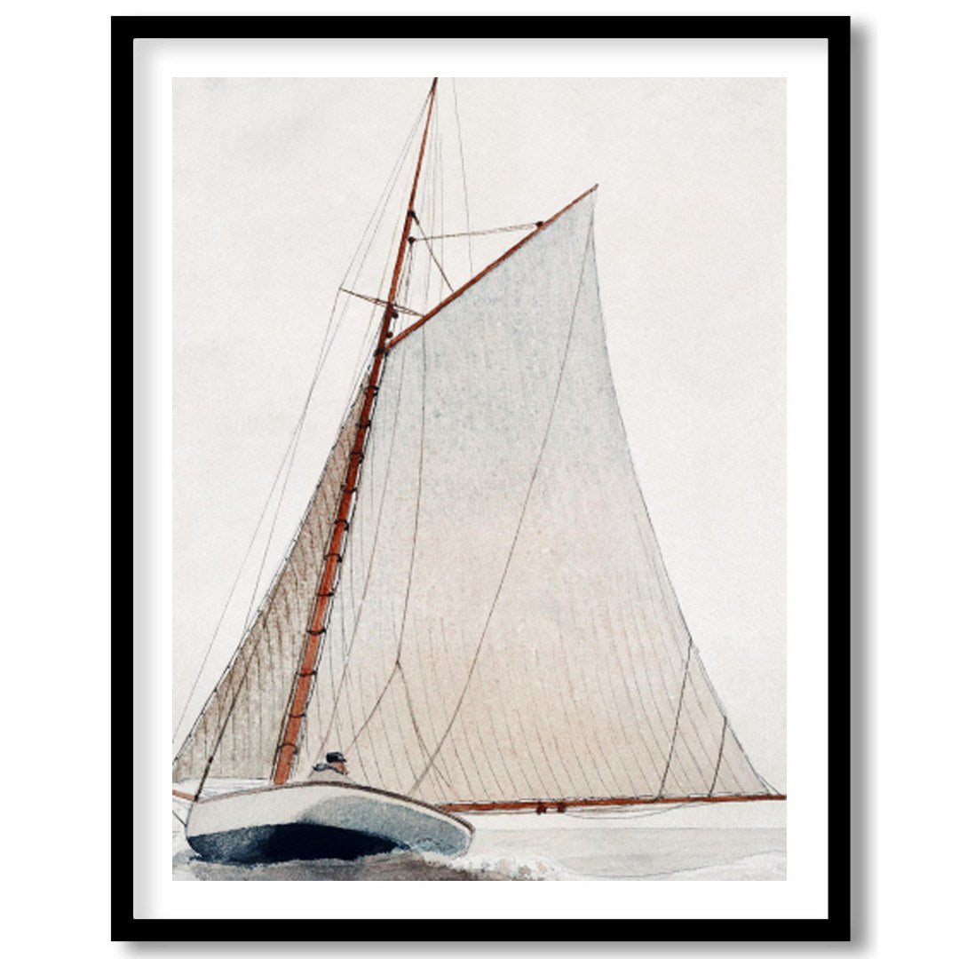 Discover the serene beauty of 'Tranquil Voyage,' an exquisite piece capturing a classic sailboat for space