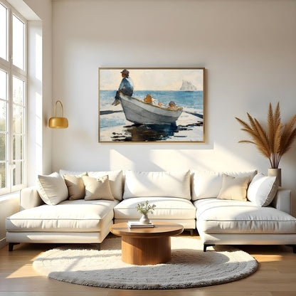 Immerse your space in calm with this exquisite watercolor depicting a serene seascape. Featuring a for Living Room