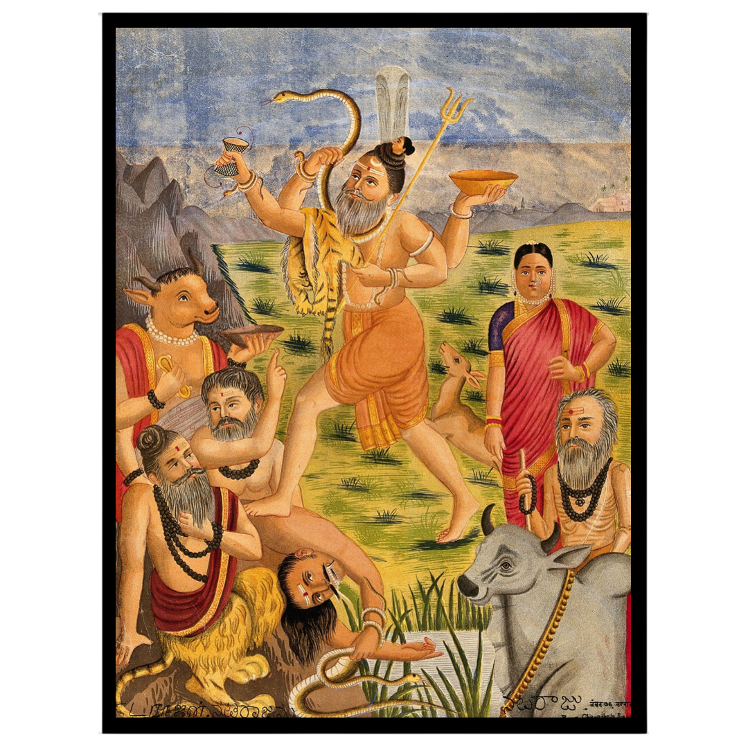 Immerse yourself in this captivating depiction of Bhikshatana Shiva, embodying the divine wanderer for area