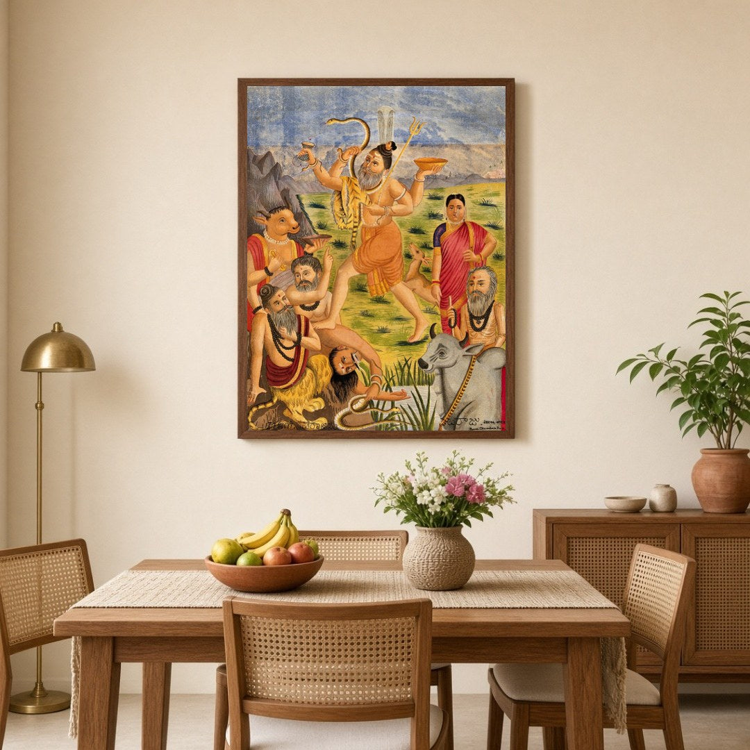 Immerse yourself in this captivating depiction of Bhikshatana Shiva, embodying the divine wanderer for Dining