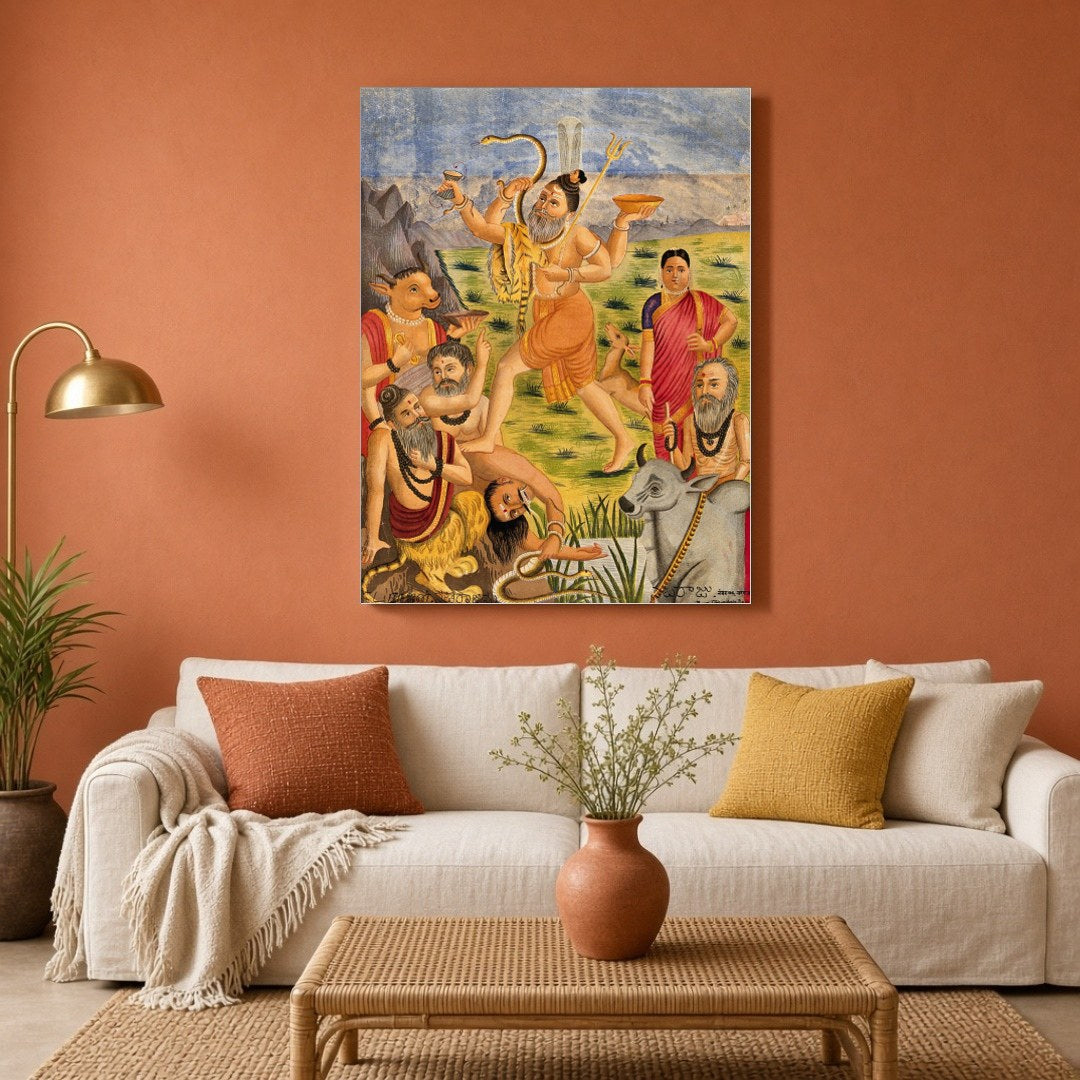 Immerse yourself in this captivating depiction of Bhikshatana Shiva, embodying the divine wanderer for Living Room