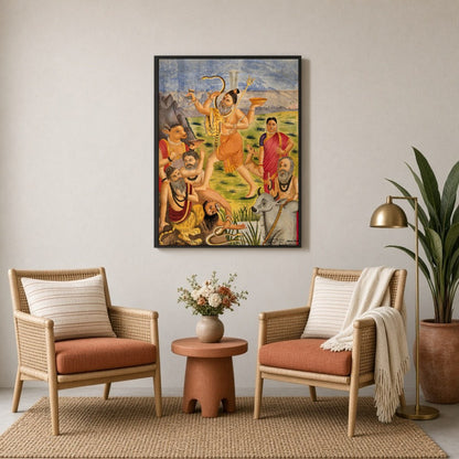Immerse yourself in this captivating depiction of Bhikshatana Shiva, embodying the divine wanderer for Sitting Lounge