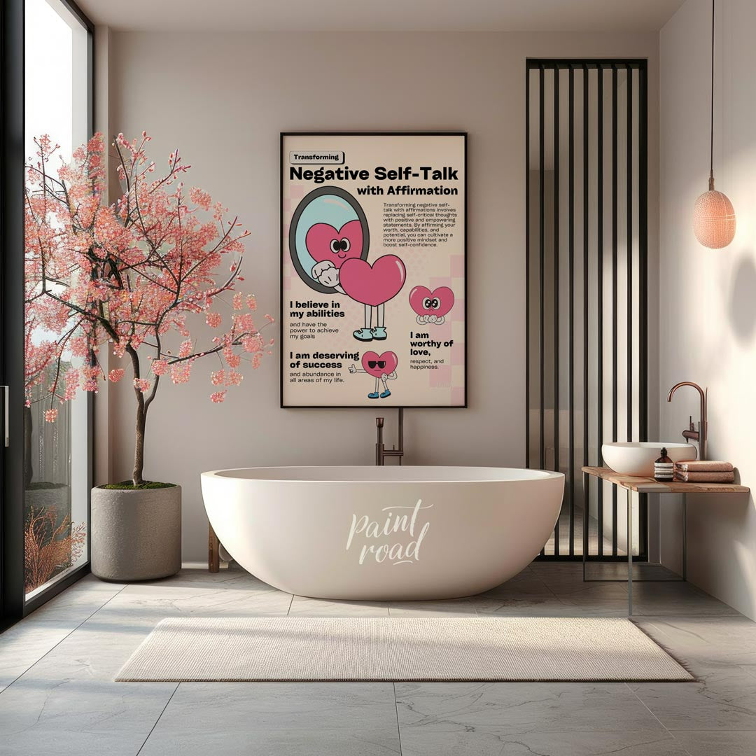 This inspiring and visually engaging artwork, titled “Transforming Negative Self-Talk with Affirmat… for bathroom