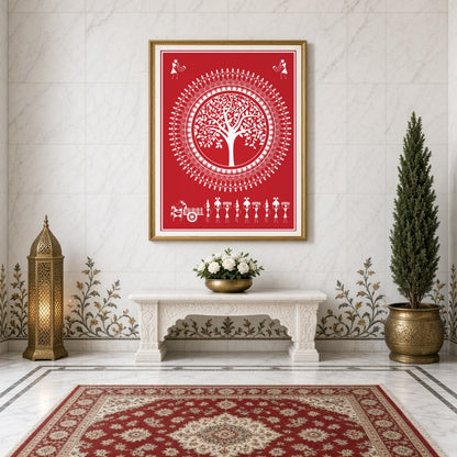 Immerse yourself in the enchanting rhythms of village life with this Warli Art print. The intricate for Entrance