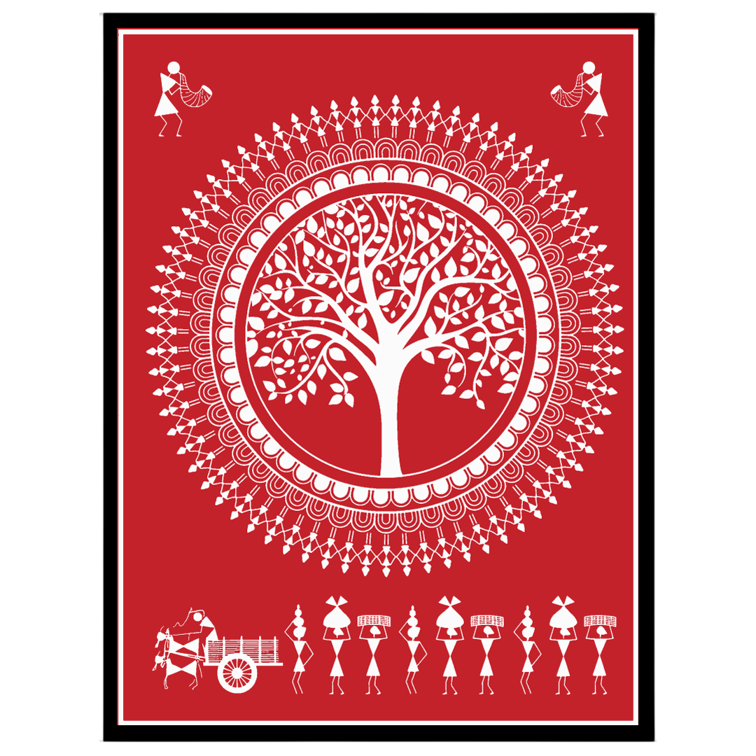 Immerse yourself in the enchanting rhythms of village life with this Warli Art print. The intricate for office