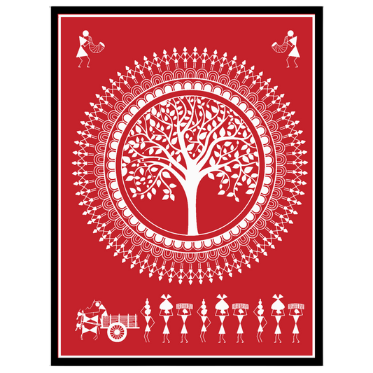Immerse yourself in the enchanting rhythms of village life with this Warli Art print. The intricate for office
