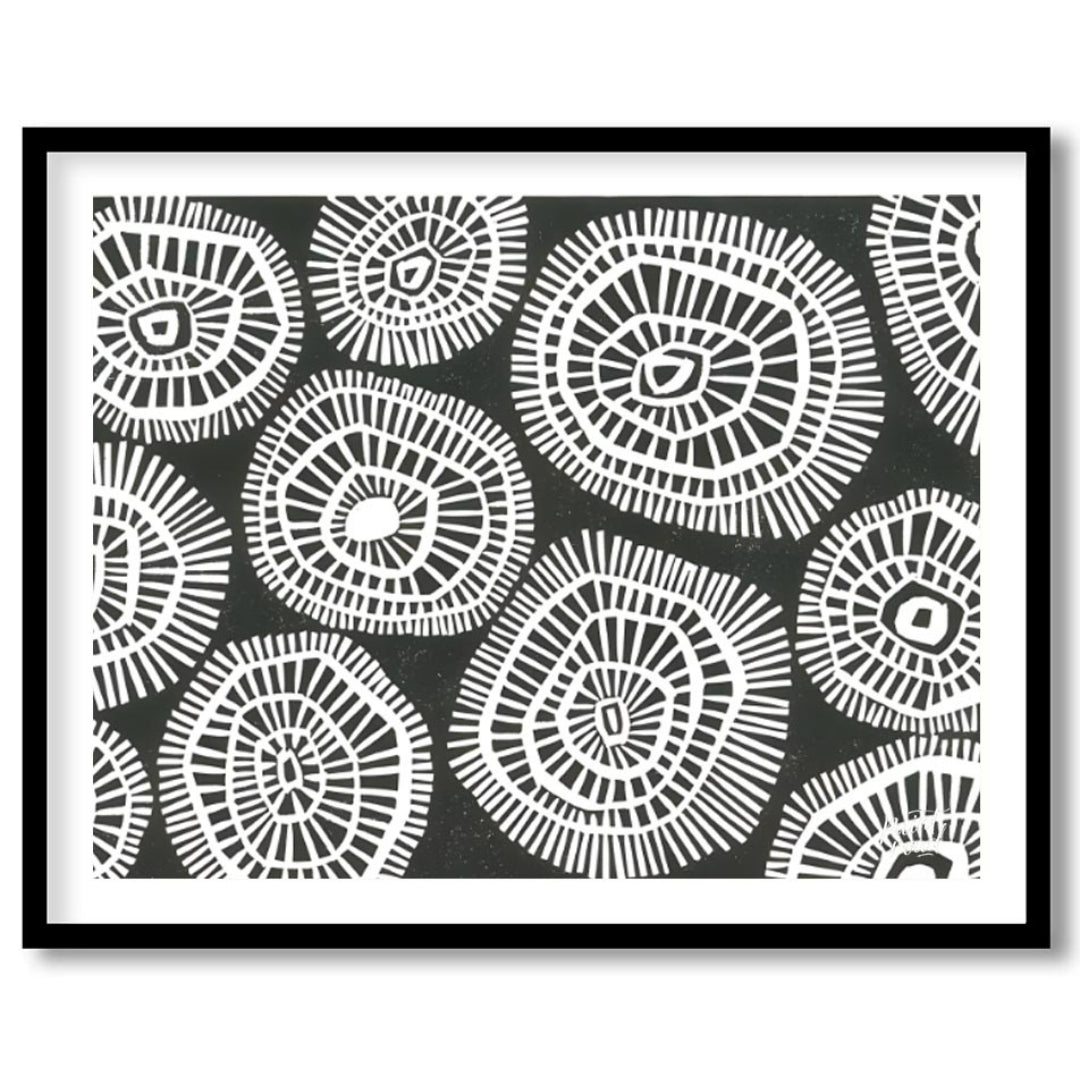 """Tribal Circles"" features a striking black and white pattern of stylized circular motifs, remini… for sweet home