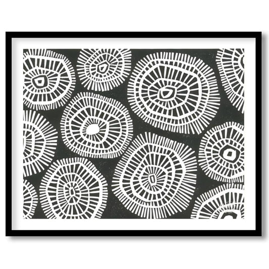 """Tribal Circles"" features a striking black and white pattern of stylized circular motifs, remini… for sweet home