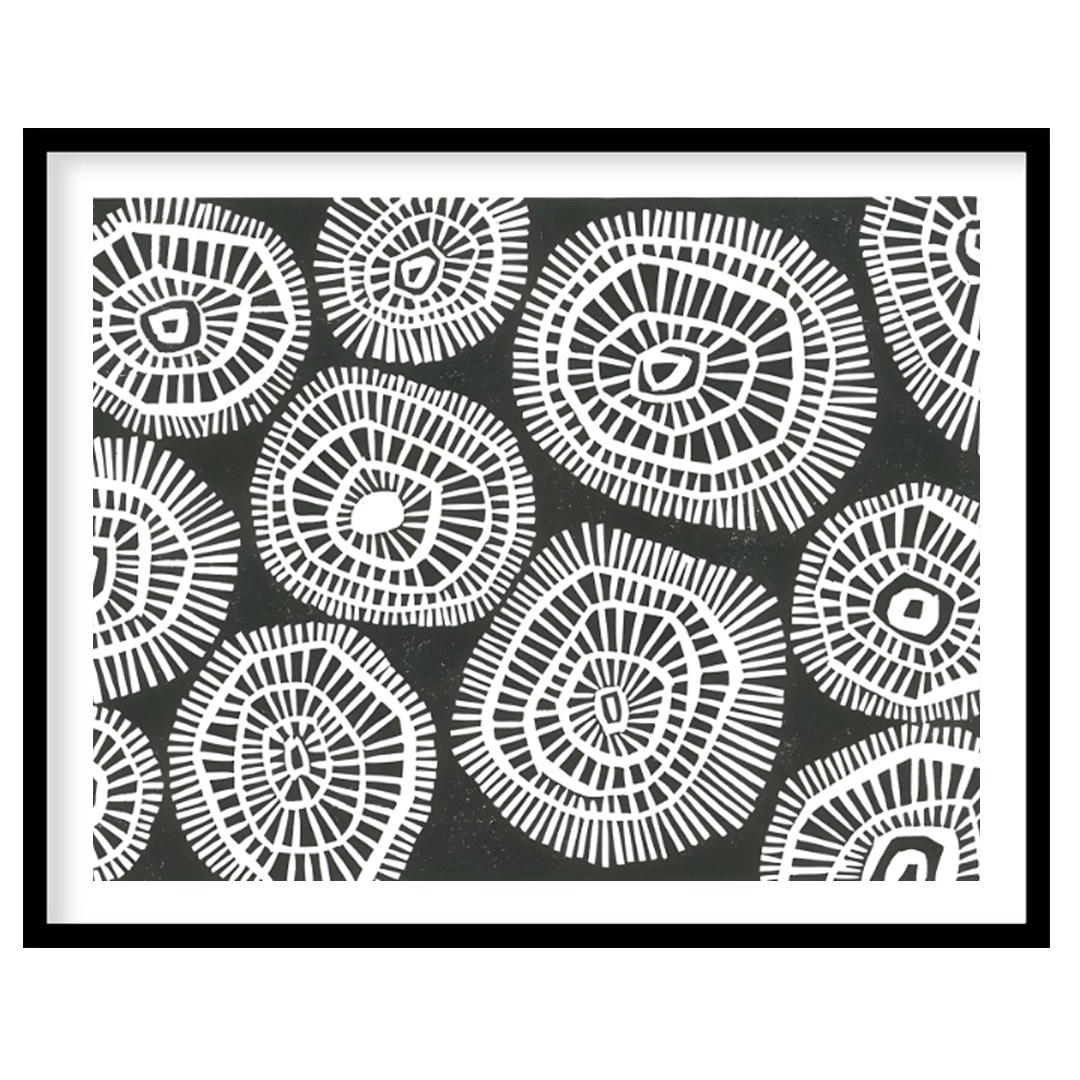 """Tribal Circles"" features a striking black and white pattern of stylized circular motifs, remini… for sweet home