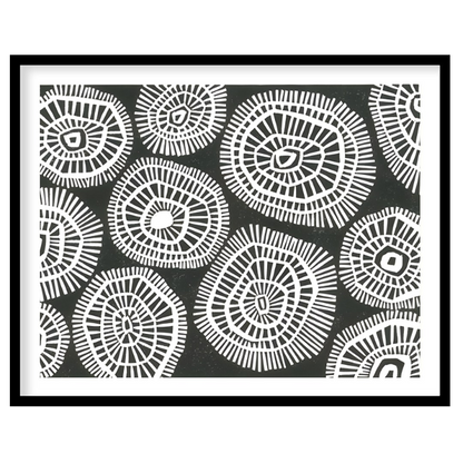"""Tribal Circles"" features a striking black and white pattern of stylized circular motifs, remini… for sweet home