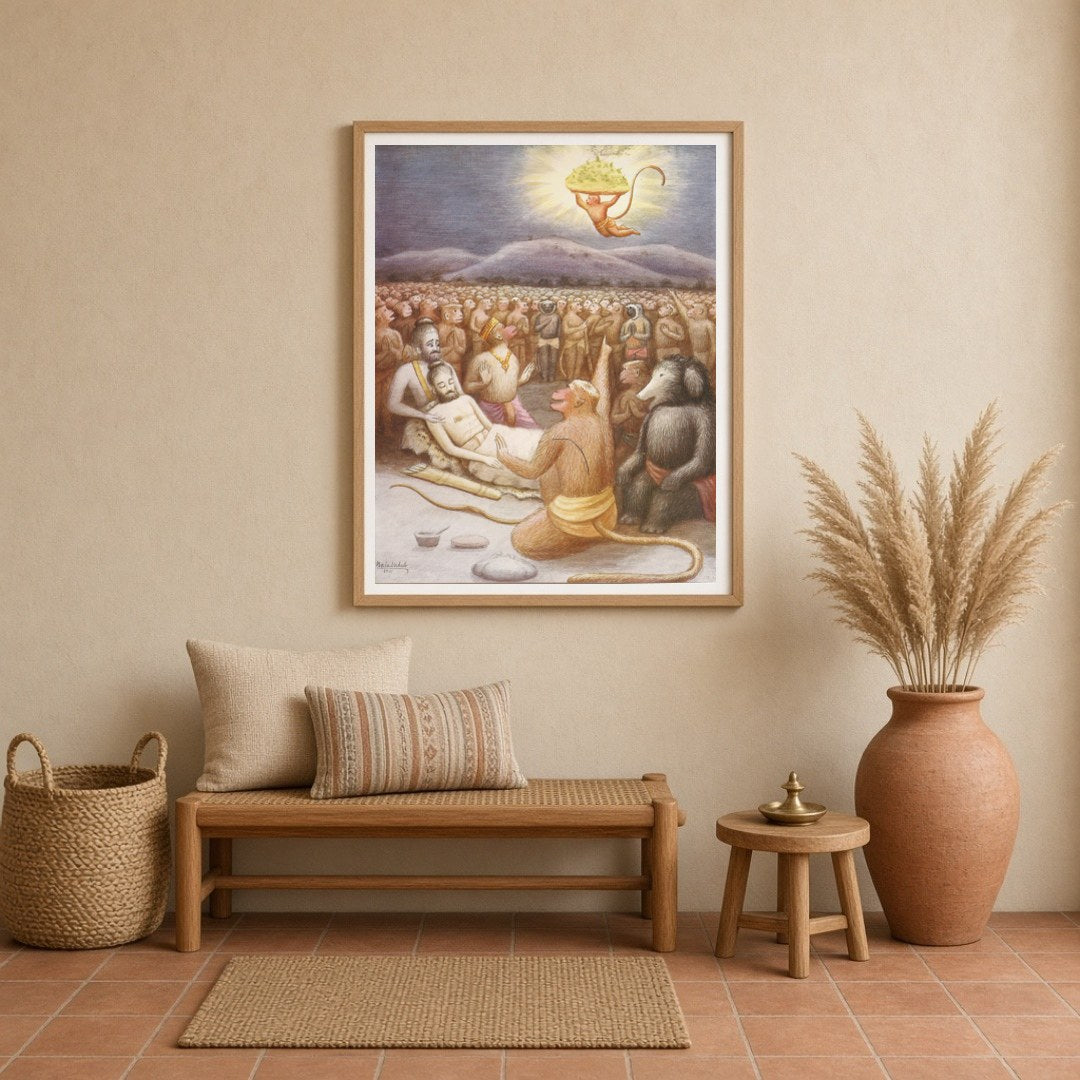 Immerse yourself in the epic narrative of Indian mythology with this captivating wall art depicting for Entrance