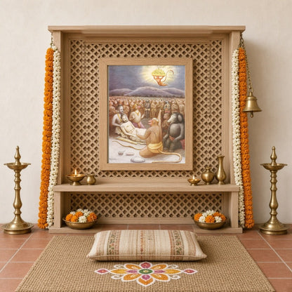 Immerse yourself in the epic narrative of Indian mythology with this captivating wall art depicting for Home Temple