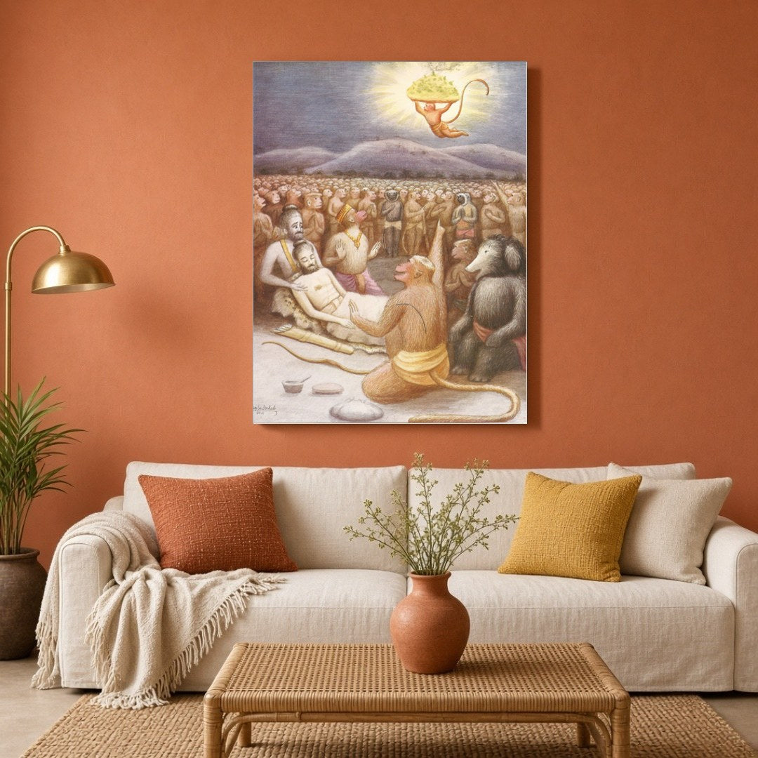 Immerse yourself in the epic narrative of Indian mythology with this captivating wall art depicting for Living Room