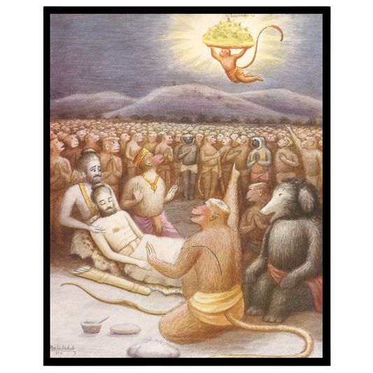Immerse yourself in the epic narrative of Indian mythology with this captivating wall art depicting for office