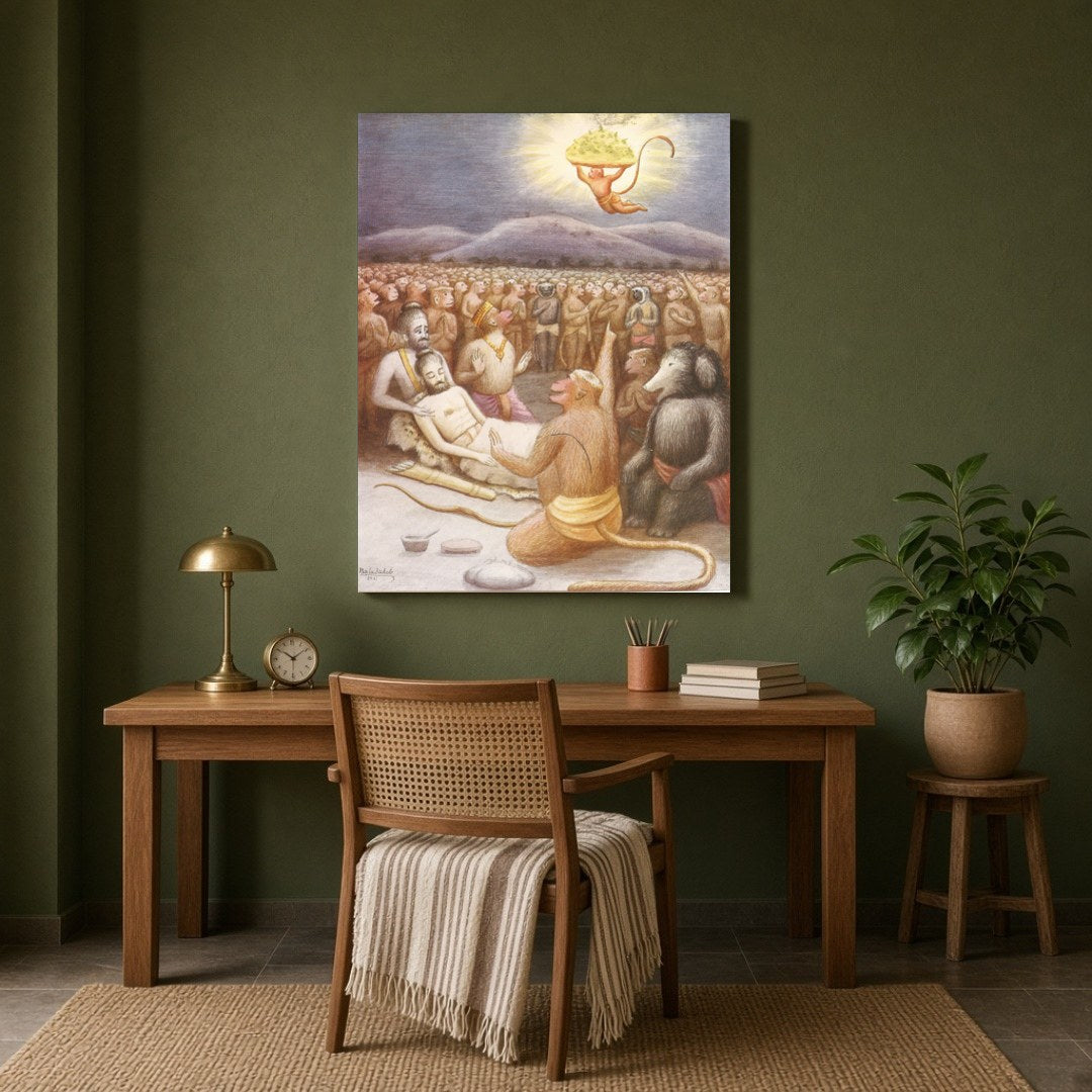 Immerse yourself in the epic narrative of Indian mythology with this captivating wall art depicting for Study