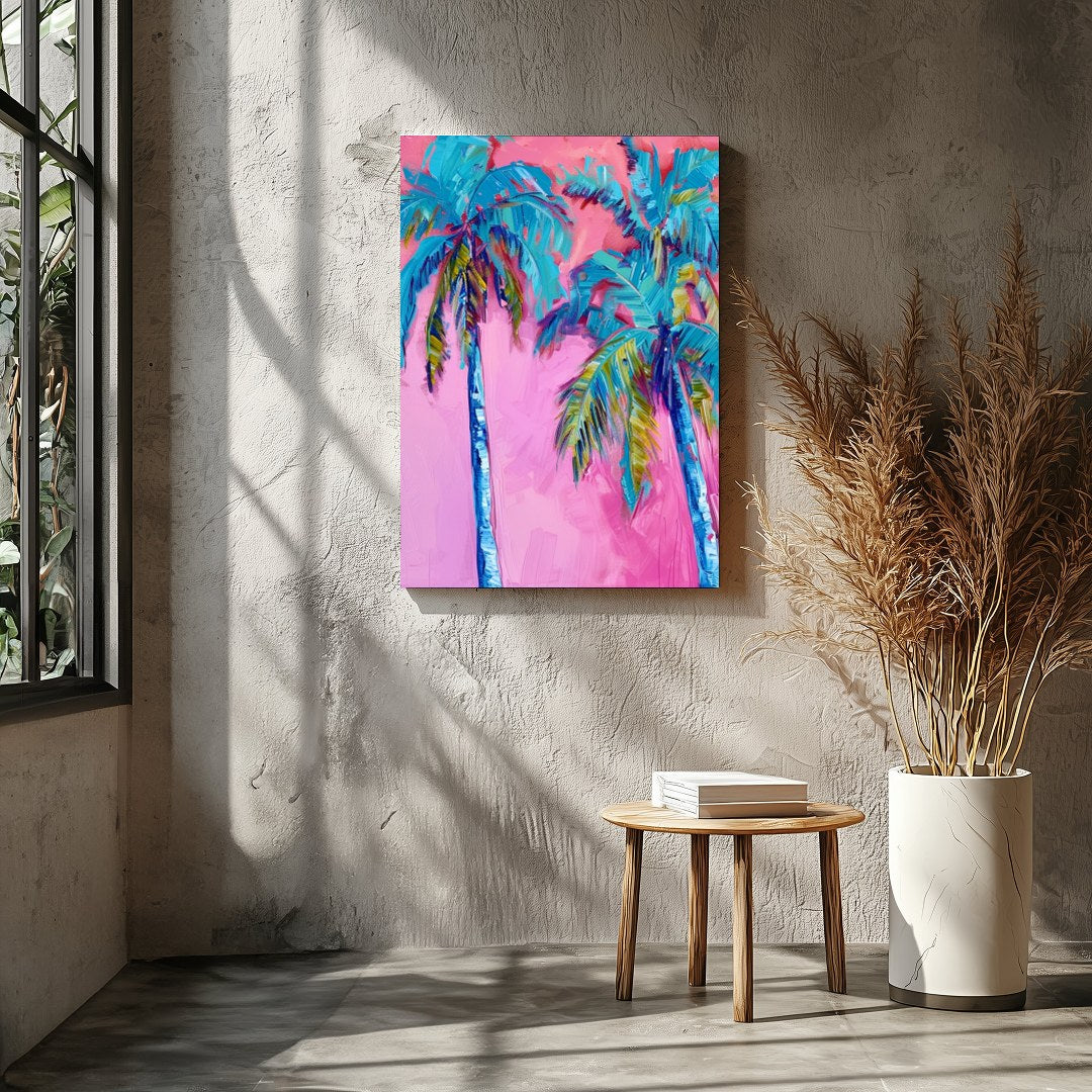 Immerse yourself in the vibrant hues of 'Tropical Bliss Abstract Palms'. This striking artwork for Entrance