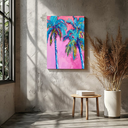 Immerse yourself in the vibrant hues of 'Tropical Bliss Abstract Palms'. This striking artwork for Entrance