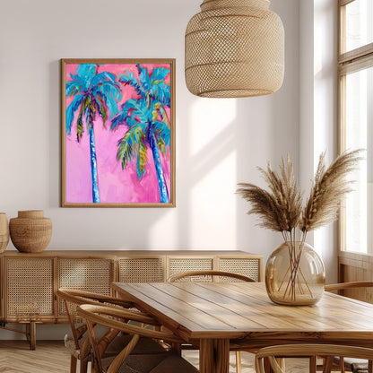 Immerse yourself in the vibrant hues of 'Tropical Bliss Abstract Palms'. This striking artwork for Extra Kitchen