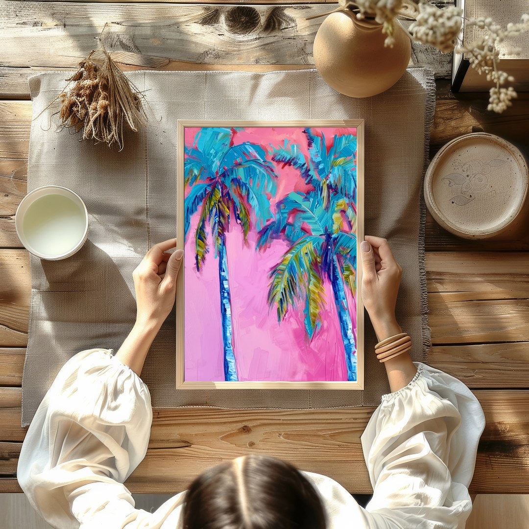 Immerse yourself in the vibrant hues of 'Tropical Bliss Abstract Palms'. This striking artwork for Kitchen