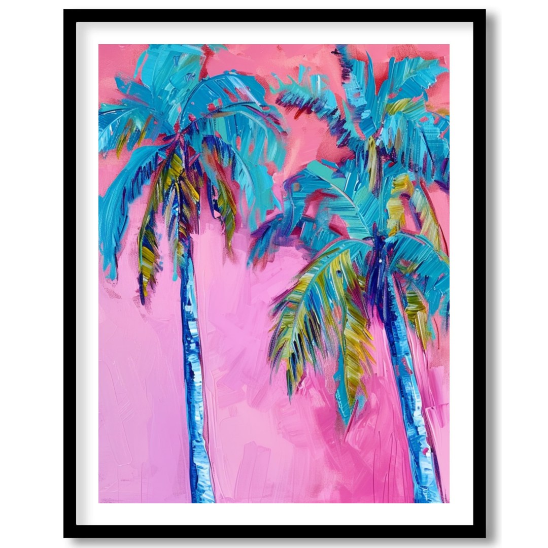 Immerse yourself in the vibrant hues of 'Tropical Bliss Abstract Palms'. This striking artwork for place