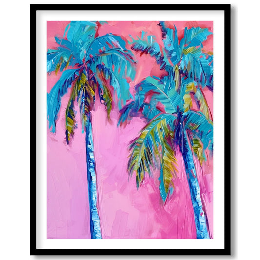 Immerse yourself in the vibrant hues of 'Tropical Bliss Abstract Palms'. This striking artwork for place