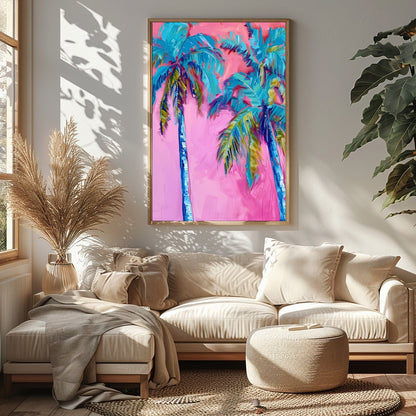 Immerse yourself in the vibrant hues of 'Tropical Bliss Abstract Palms'. This striking artwork for Sitting Area