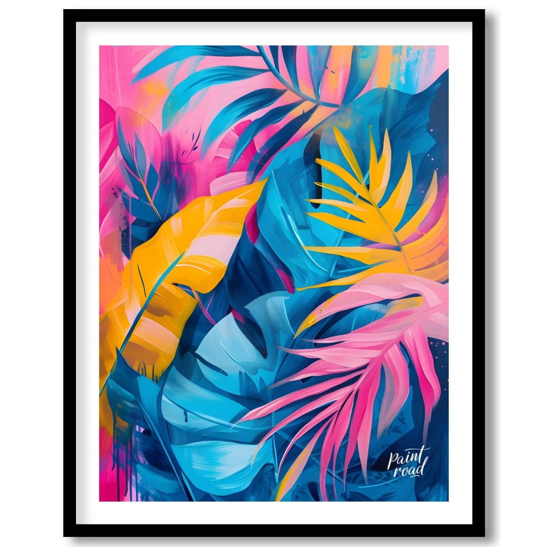 This vibrant artwork explodes with the lush energy of tropical foliage, rendered in a striking pale… for sweet home