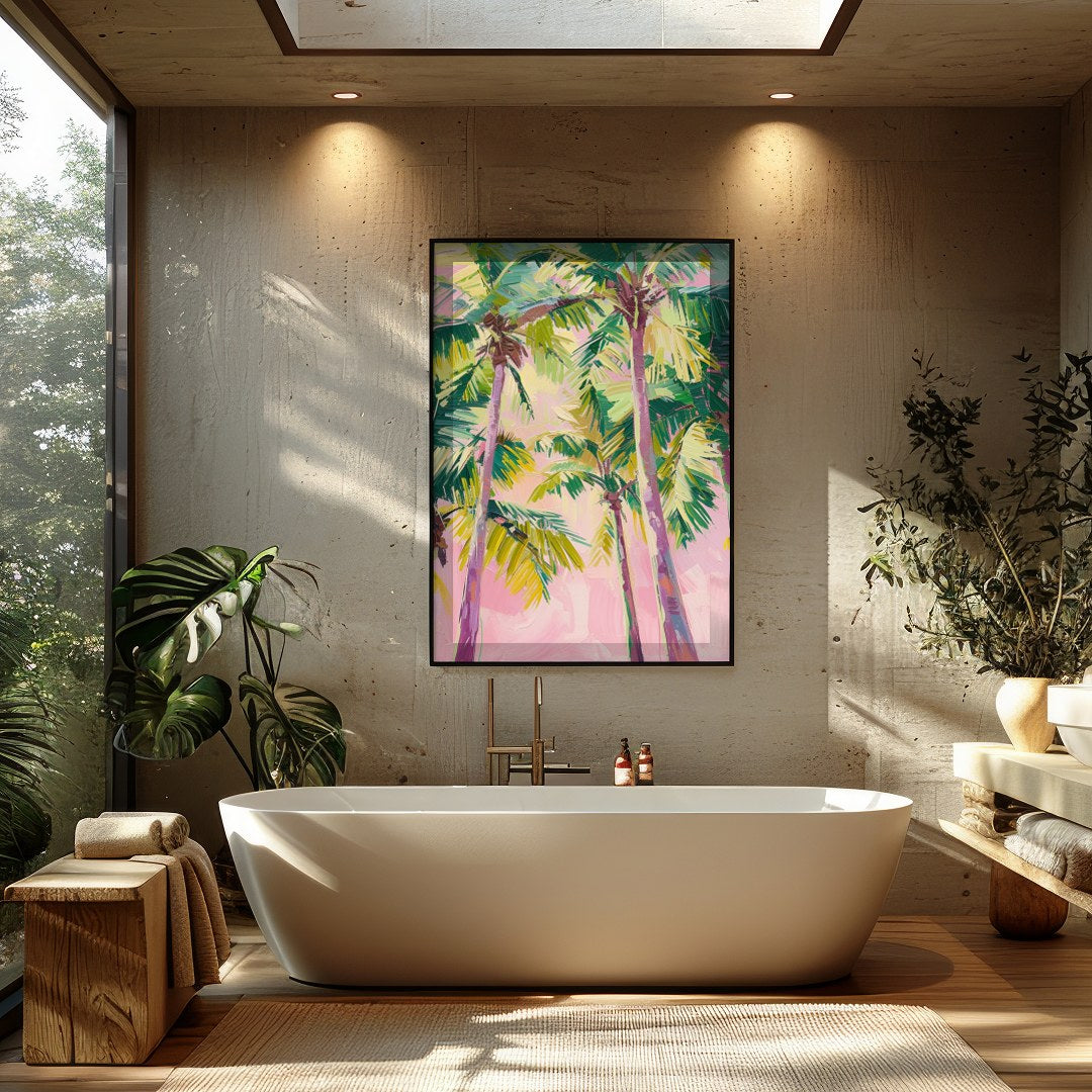 Bask in the relaxing ambience of 'Tropical Canopy Serenity', a vibrant piece that captures the for Bathroom