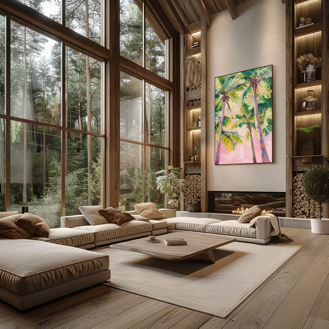 Bask in the relaxing ambience of 'Tropical Canopy Serenity', a vibrant piece that captures the for Living Room