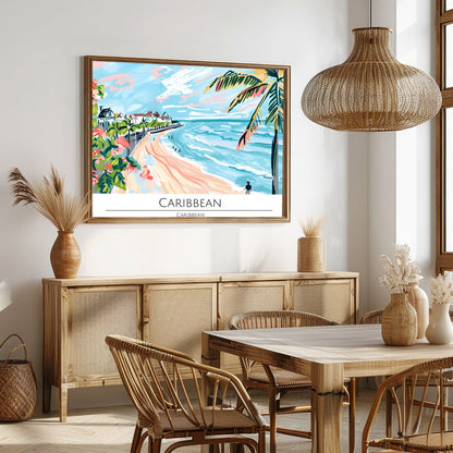 Evoke the essence of a sun-drenched Caribbean coastline with this vibrant wall art. Featuring palm for Dining