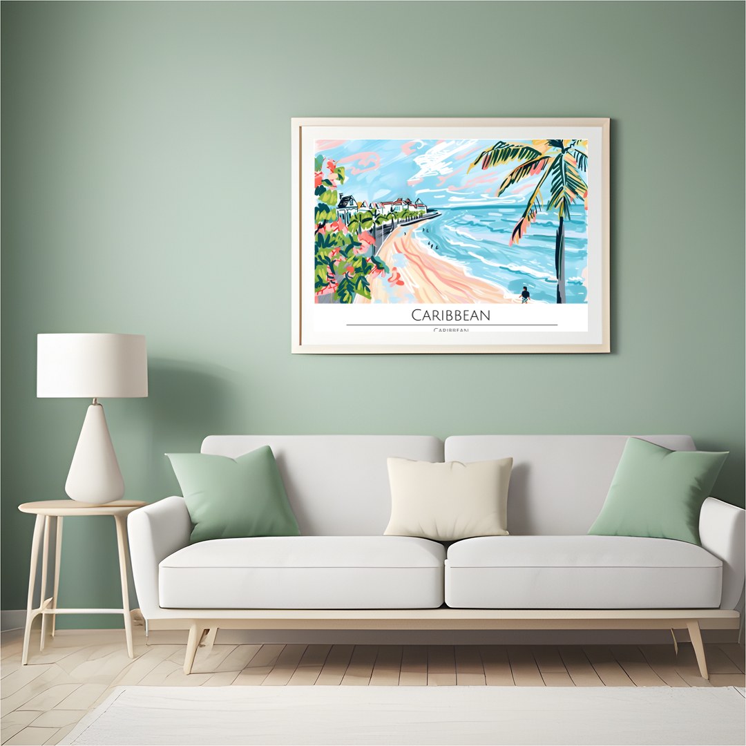 Evoke the essence of a sun-drenched Caribbean coastline with this vibrant wall art. Featuring palm for Hall