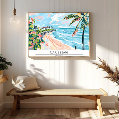 Evoke the essence of a sun-drenched Caribbean coastline with this vibrant wall art. Featuring palm for Hallway