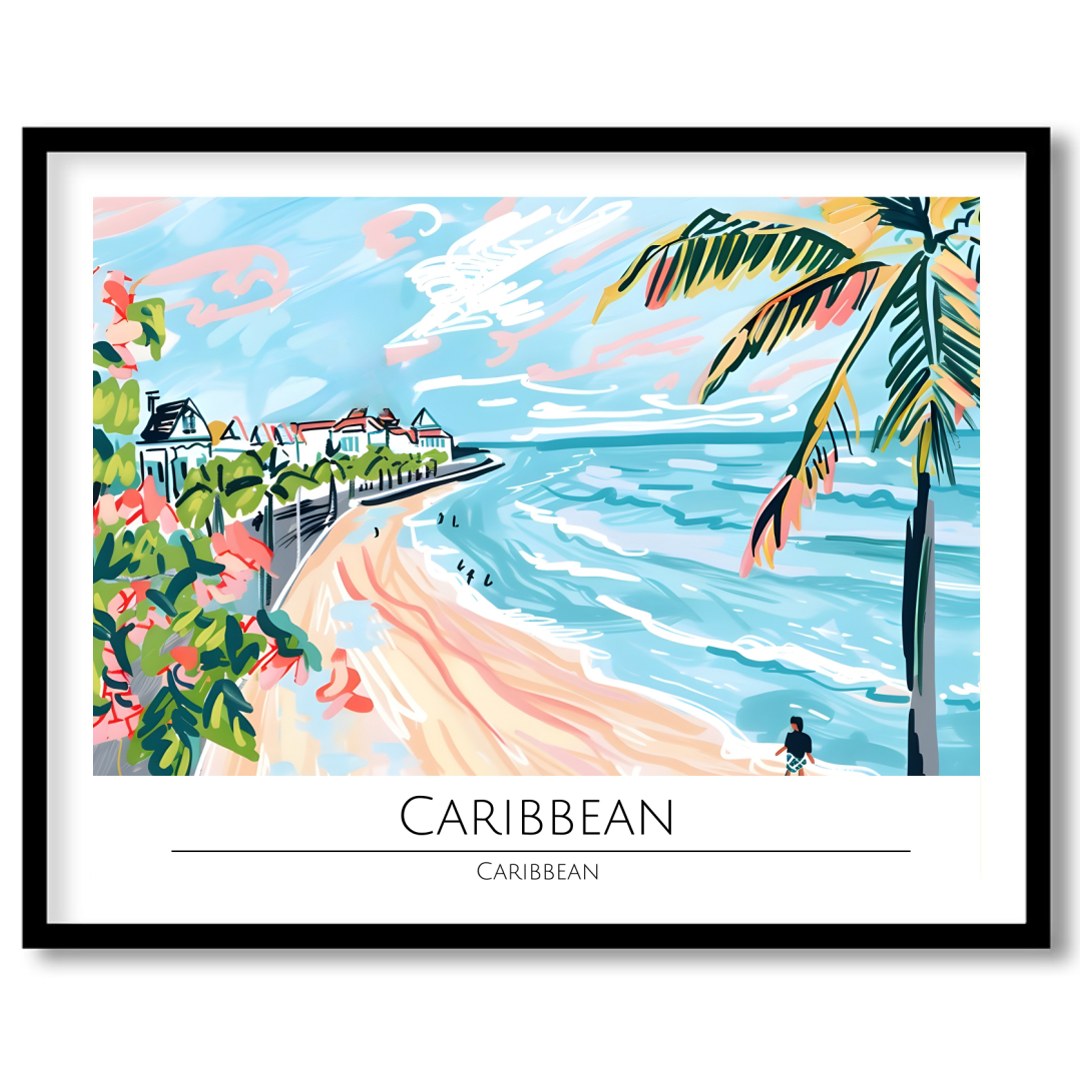 Evoke the essence of a sun-drenched Caribbean coastline with this vibrant wall art. Featuring palm for place