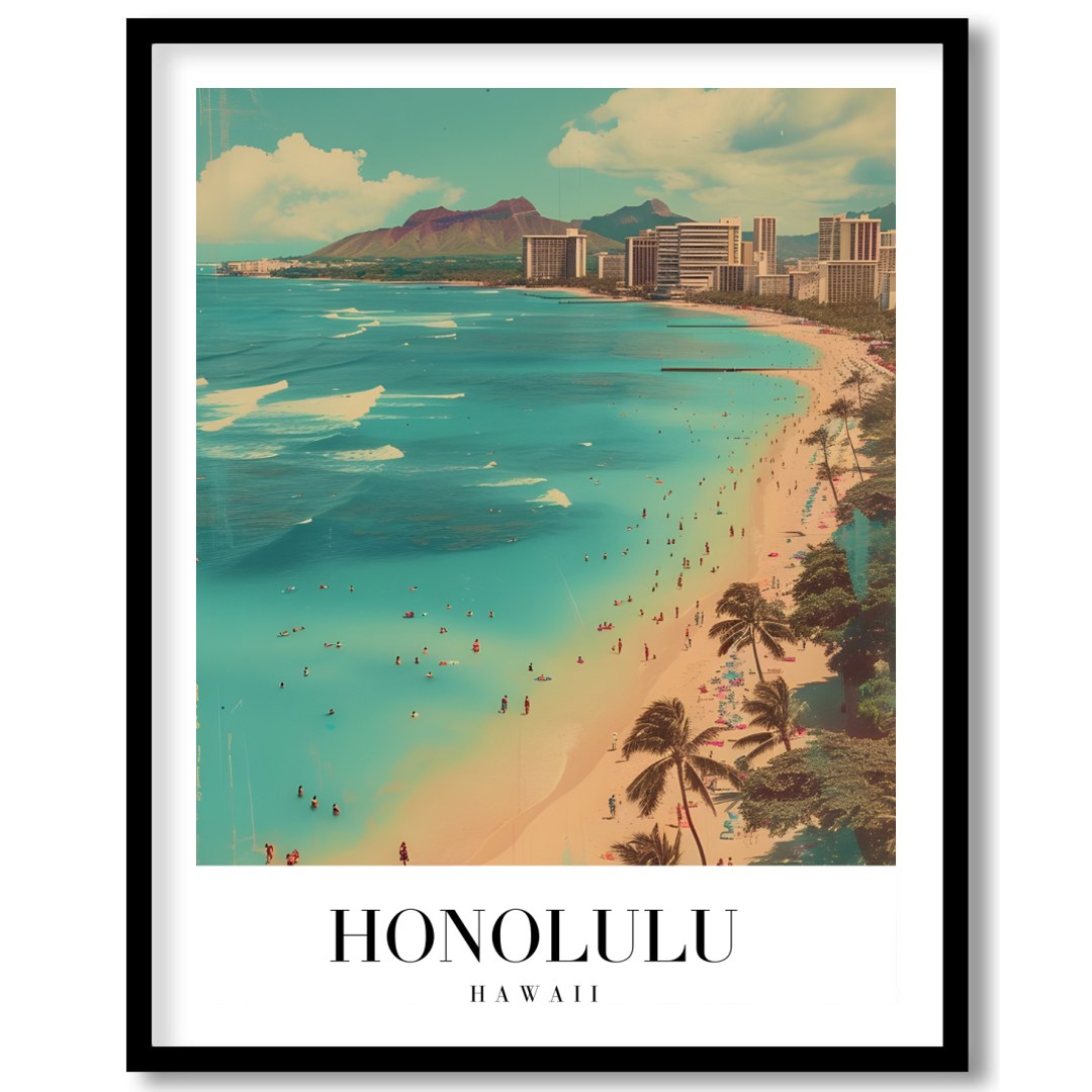Immerse yourself in the vibrant allure of Waikiki Beach with this striking artwork, capturing the for dwelling