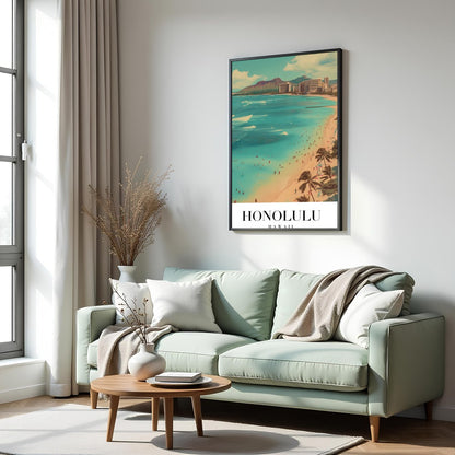 Immerse yourself in the vibrant allure of Waikiki Beach with this striking artwork, capturing the for Hall