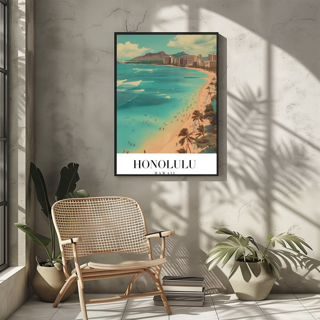 Immerse yourself in the vibrant allure of Waikiki Beach with this striking artwork, capturing the for Sitting Area