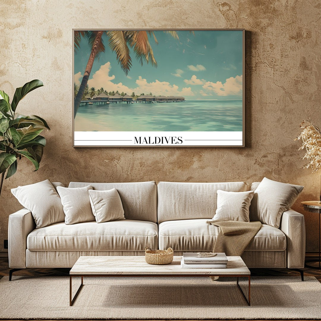 Immerse yourself in the serene beauty of this tropical paradise, showcasing overwater bungalows set for Family Room