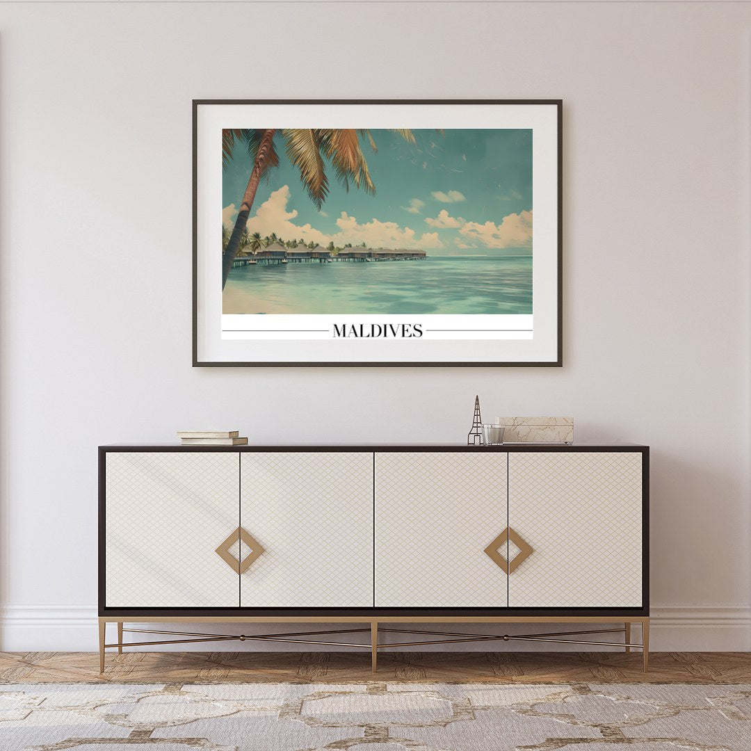Immerse yourself in the serene beauty of this tropical paradise, showcasing overwater bungalows set for Foyer